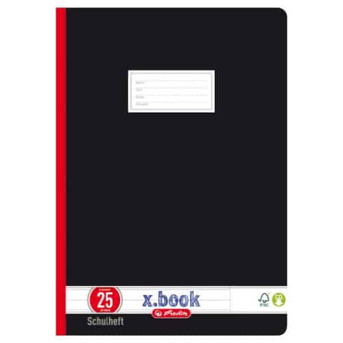 Herlitz 331215 Schulheft A4, liniert mit Rand, Lineatur 25, 20 Blatt, schwarz 10er Packung