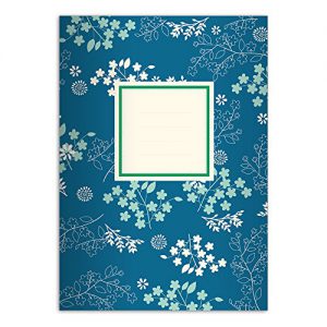 2 florale DIN A4 Schulhefte, Rechenhefte, blau Lineatur 7 (kariertes Heft)