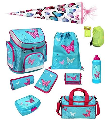 Scooli Butterfly Schulranzen Set 10tlg. Dose/Flasche Sporttasche und Schultüte 85cm BUKR8251