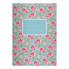4 Tolle Shabby Chic Rosen Notizheft DIN A4 Schulhefte, Schreibhefte mit Streublumen auf hellblau Lineatur 27 (liniertes Heft)