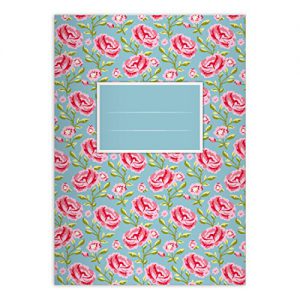 4 Tolle Shabby Chic Rosen Notizheft DIN A4 Schulhefte, Schreibhefte mit Streublumen auf hellblau Lineatur 27 (liniertes Heft)